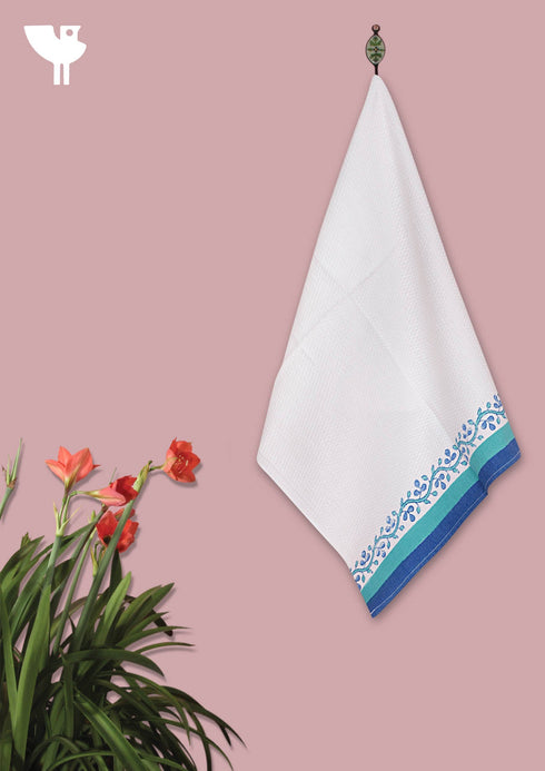 Handloom Cotton Hand Towel  With Block Print Border